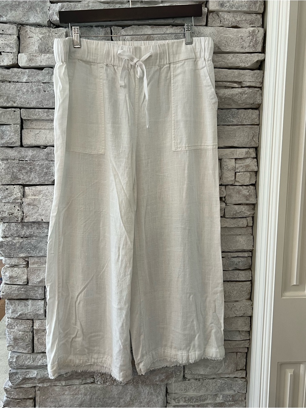 Thread & Supply White Linen Blend Wide Leg Cropped Pants XL Coastal Beach